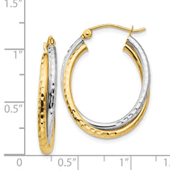 14k Two-tone Diamond-cut Polished Oval Hoop Earring - 3