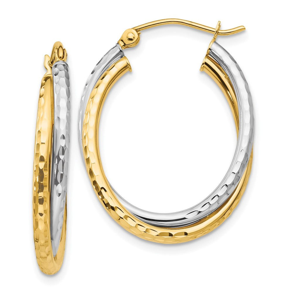 14k Two-tone Diamond-cut Polished Oval Hoop Earring - 3