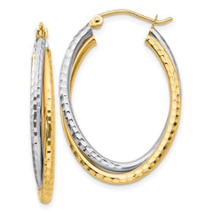 14k Two-tone Diamond-cut Polished Oval Hoop Earring - 2