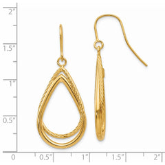 14K Polished and Textured Teardrop Shepherd Hook Earrings