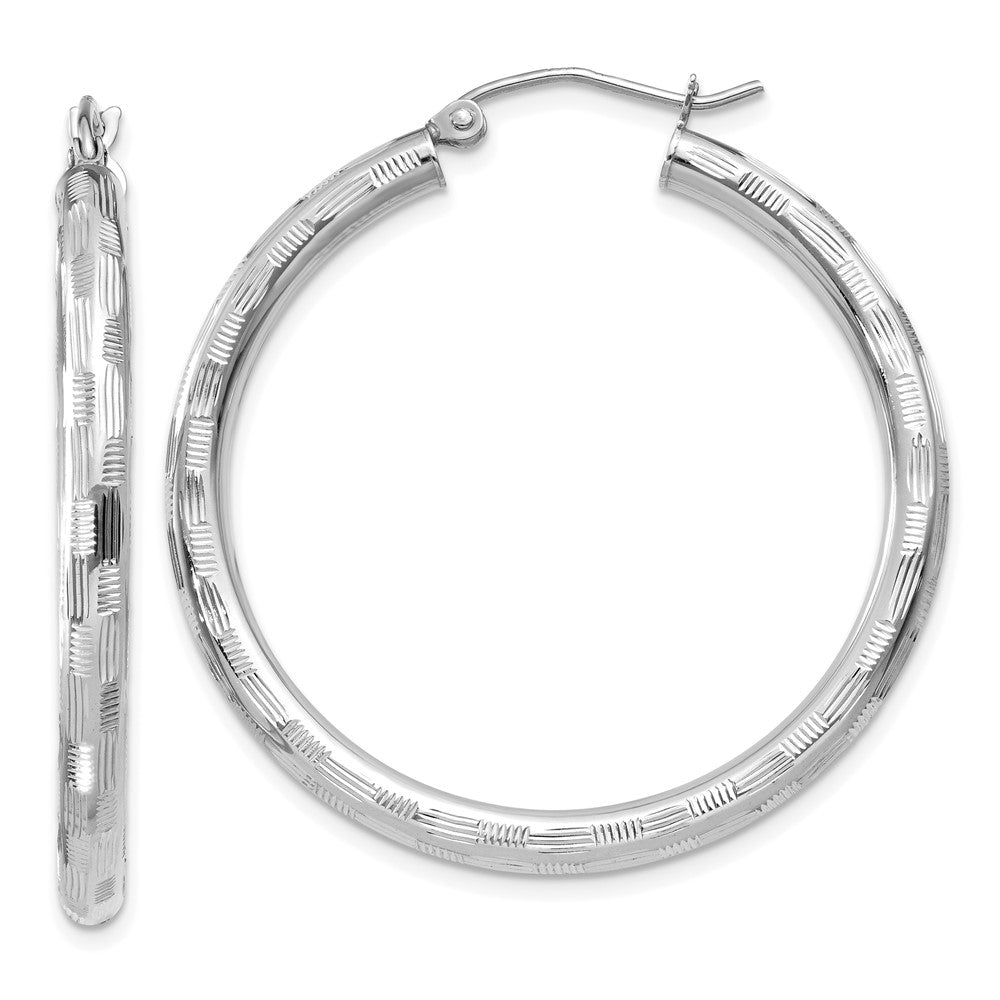 14k White Gold Diamond-cut Hoop Earrings - 2