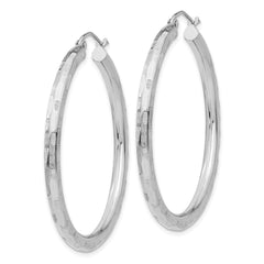 14k White Gold Diamond-cut Hoop Earrings - 10