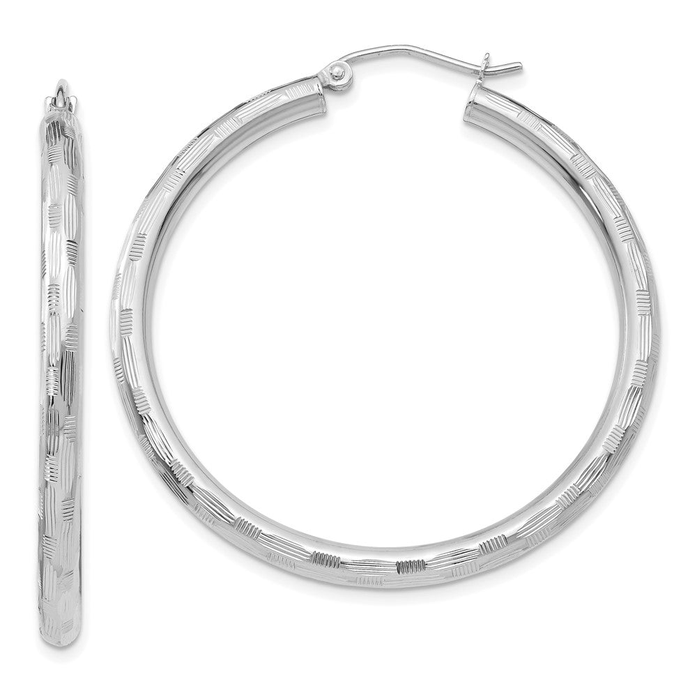 14k White Gold Diamond-cut Hoop Earrings - 10