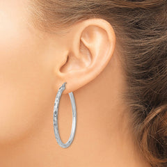 14k White Gold Diamond-cut Hoop Earrings - 3