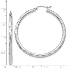 14k White Gold Diamond-cut Hoop Earrings - 3