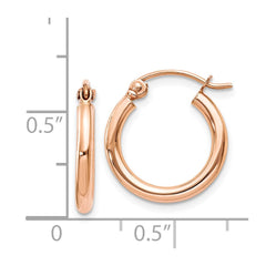 14k Rose Gold Polished 2mm Lightweight Tube Hoop Earrings - 5