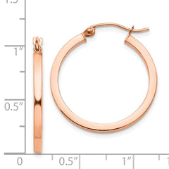 14k Rose Gold Lightweight Square Tube Hoop Earrings - 2