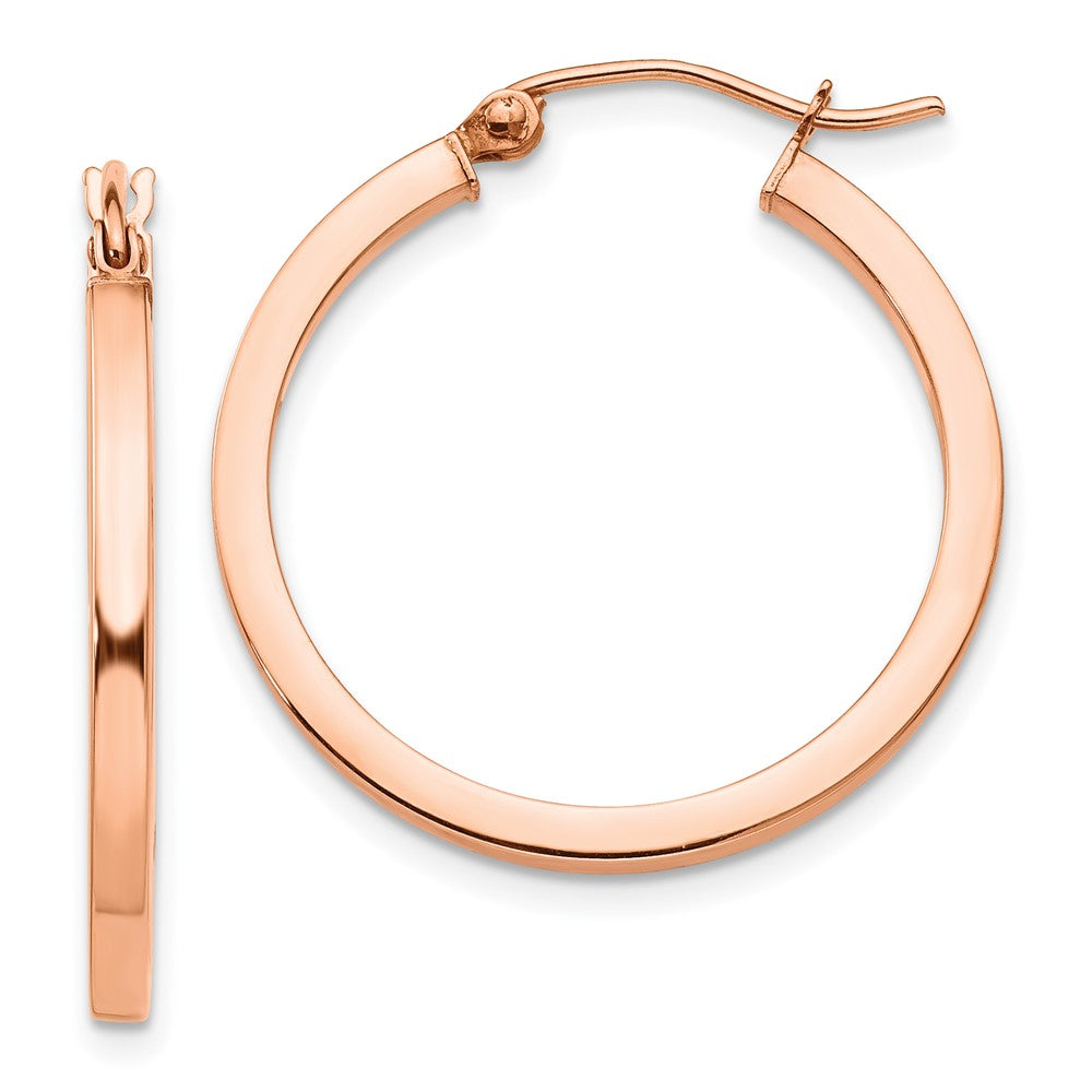 14k Rose Gold Lightweight Square Tube Hoop Earrings - 2