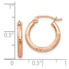 14k Rose Gold Lightweight Satin Diamond Cut Hoop Earrings - 4