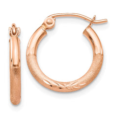 14k Rose Gold Lightweight Satin Diamond Cut Hoop Earrings - 4