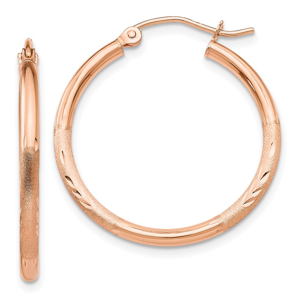 14k Rose Gold Lightweight Satin Diamond Cut Hoop Earrings - 3