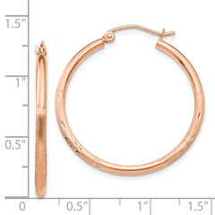 14k Rose Gold Lightweight Satin Diamond Cut Hoop Earrings - 5