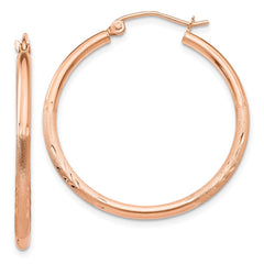 14k Rose Gold Lightweight Satin Diamond Cut Hoop Earrings - 5