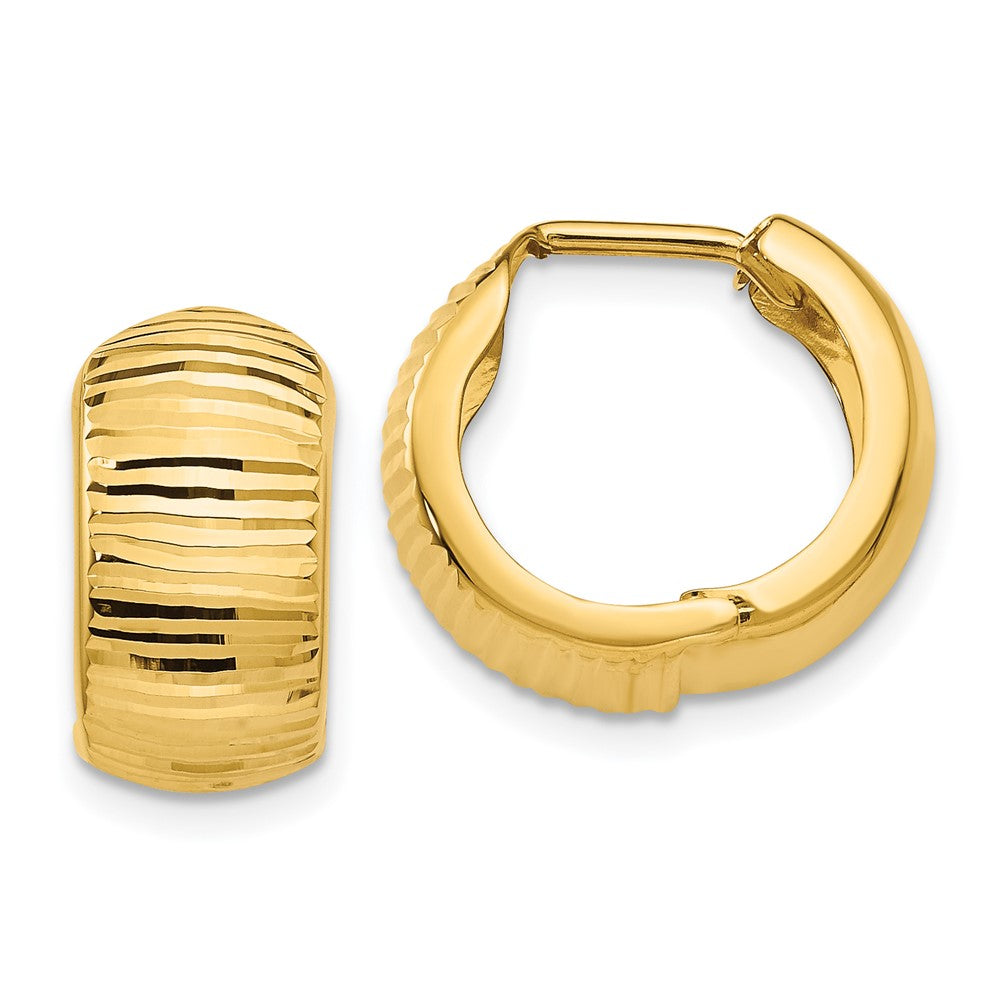 14K Gold Textured and Polished Hinged Hoop Earrings - 2