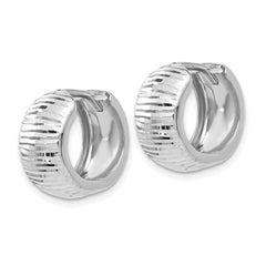 14K White Gold Textured and Polished Hinged Hoop Earrings - 2