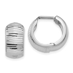 14K White Gold Textured and Polished Hinged Hoop Earrings - 2