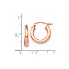 14k Rose Gold Polished 3mm Lightweight Tube Hoop Earrings - 6