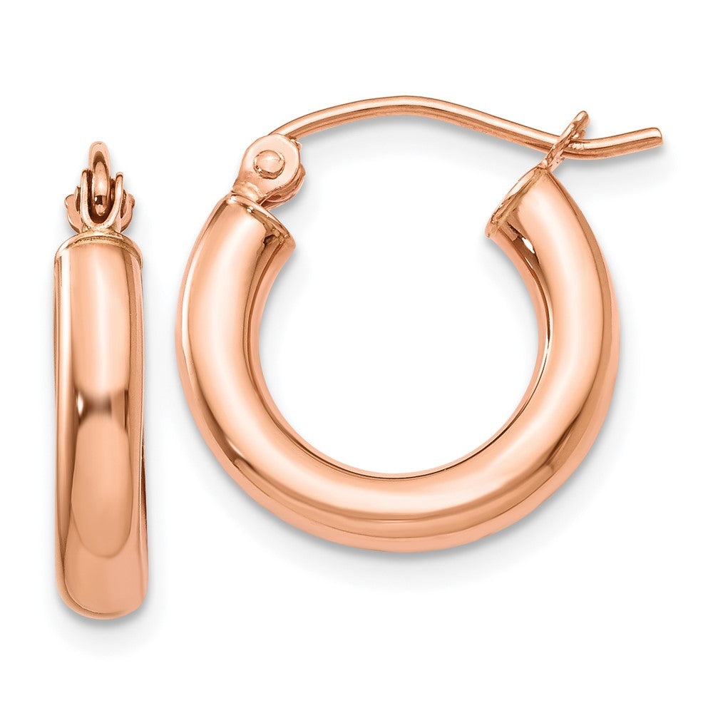 14k Rose Gold Polished 3mm Lightweight Tube Hoop Earrings - 6