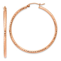 14k Rose Gold Polished Lightweight Large Diamond-cut Tube Hoop Earrings - 2