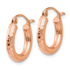 14k Rose Gold Polished Lightweight Small Diamond-cut Tube Hoop Earrings - 2