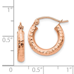 14k Rose Gold Polished Lightweight Small Diamond-cut Tube Hoop Earrings - 2