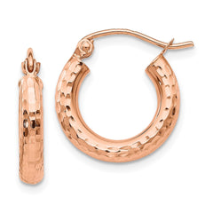 14k Rose Gold Polished Lightweight Small Diamond-cut Tube Hoop Earrings - 2