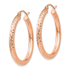 14k Rose Gold Diamond-cut 3mm Round Hoop Earrings - 2