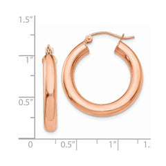 14k Rose Gold Polished 4mm Tube Hoop Earrings - 3