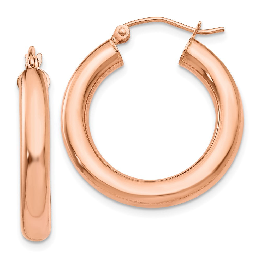 14k Rose Gold Polished 4mm Tube Hoop Earrings - 3