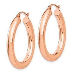 14k Rose Gold Polished 4mm Tube Hoop Earrings - 4