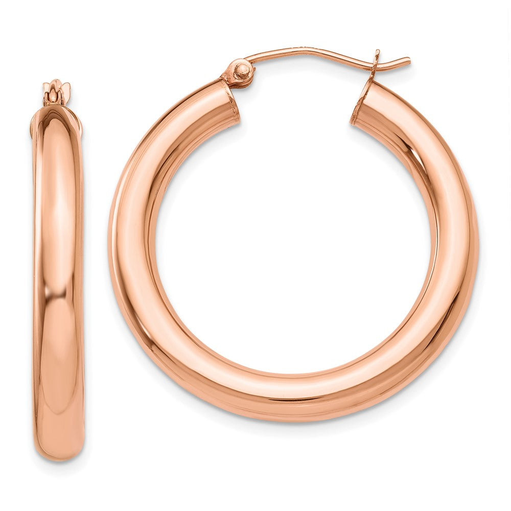 14k Rose Gold Polished 4mm Tube Hoop Earrings - 4