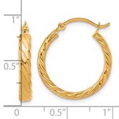 14K Small 3mm Patterned Hoop Earrings