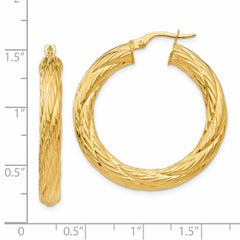 14k Textured Tube Hoop Earrings - 2