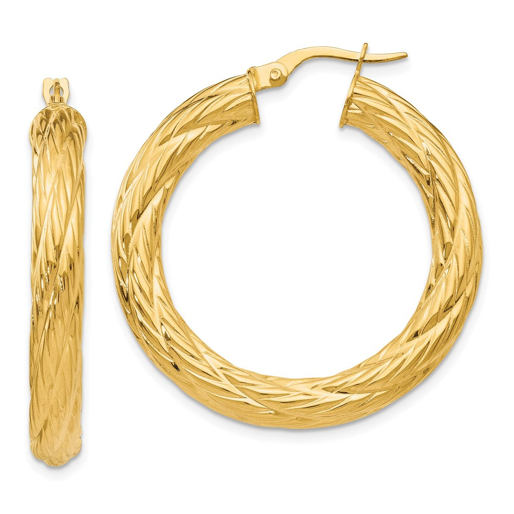 14k Textured Tube Hoop Earrings - 2
