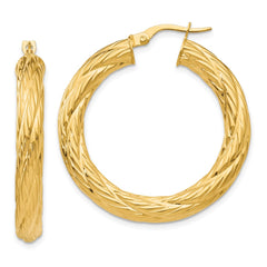 14k Textured Tube Hoop Earrings - 2
