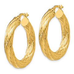 14k Textured Tube Hoop Earrings - 3