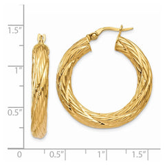 14k Textured Tube Hoop Earrings - 3