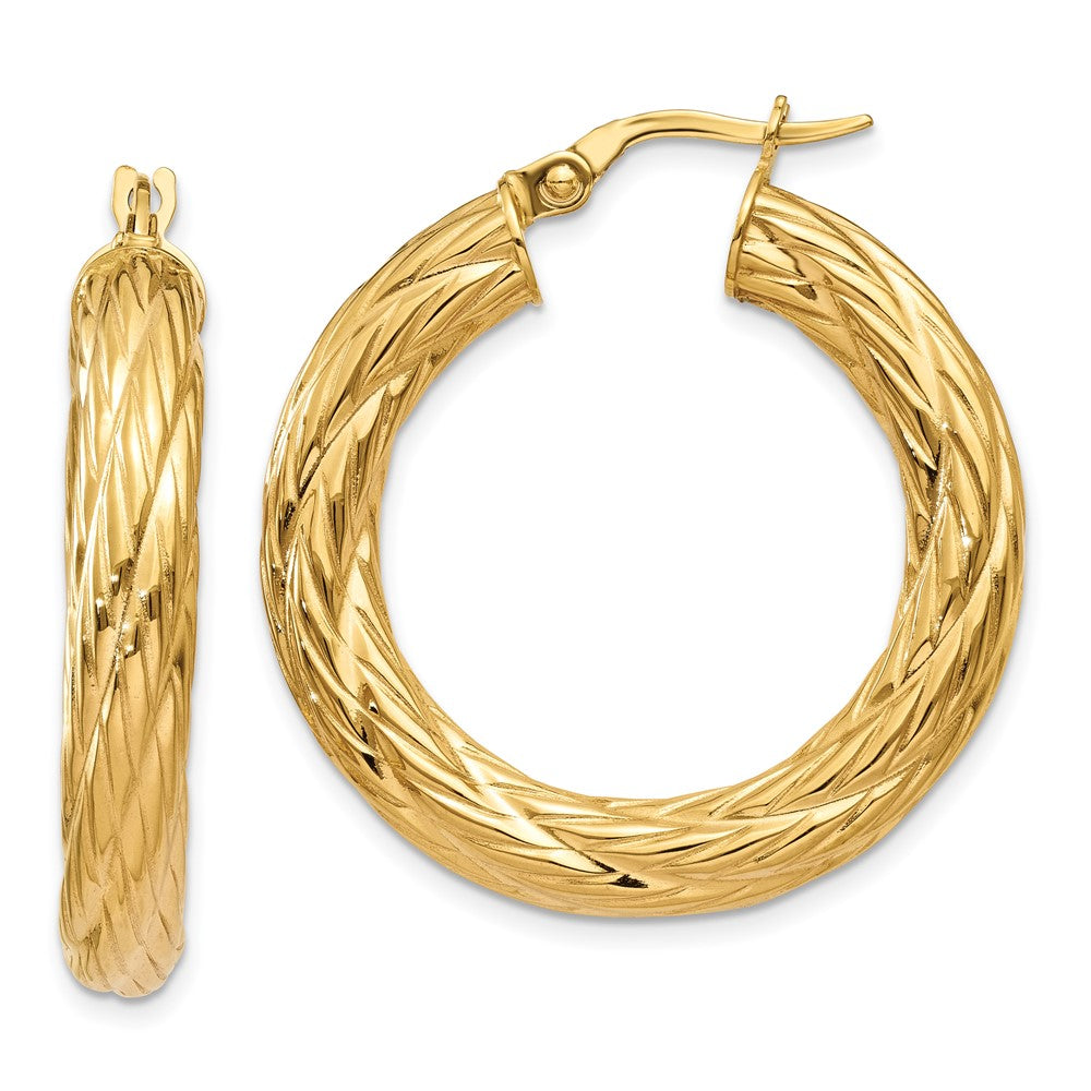 14k Textured Tube Hoop Earrings - 3