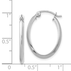 14k White Gold Polished Oval Tube Hoop Earrings - 2
