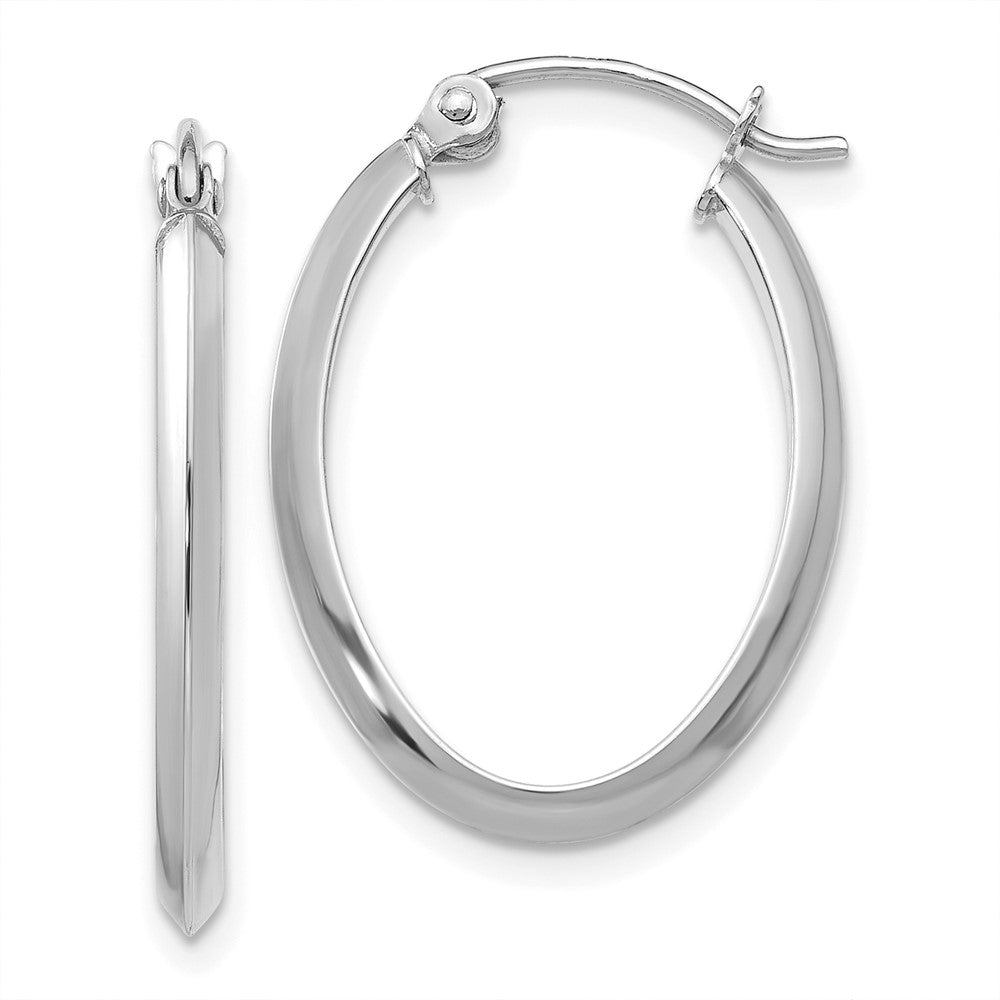 14k White Gold Polished Oval Tube Hoop Earrings - 2