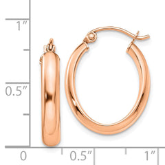 14k Rose Gold Polished Oval Tube Hoop Earrings - 2