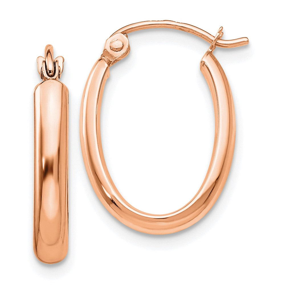 14k Rose Gold Polished Half-Round Oval Hoop Earrings - 3