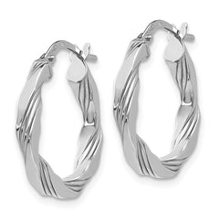 14K White Gold Twisted Textured Hoop Earrings - 2