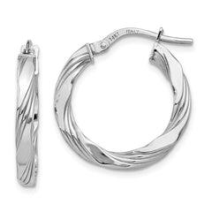 14K White Gold Twisted Textured Hoop Earrings - 2