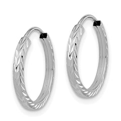 14k White Gold Diamond-cut Square Tube Endless Hoop Earrings - 9