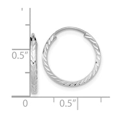 14k White Gold Diamond-cut Square Tube Endless Hoop Earrings - 9