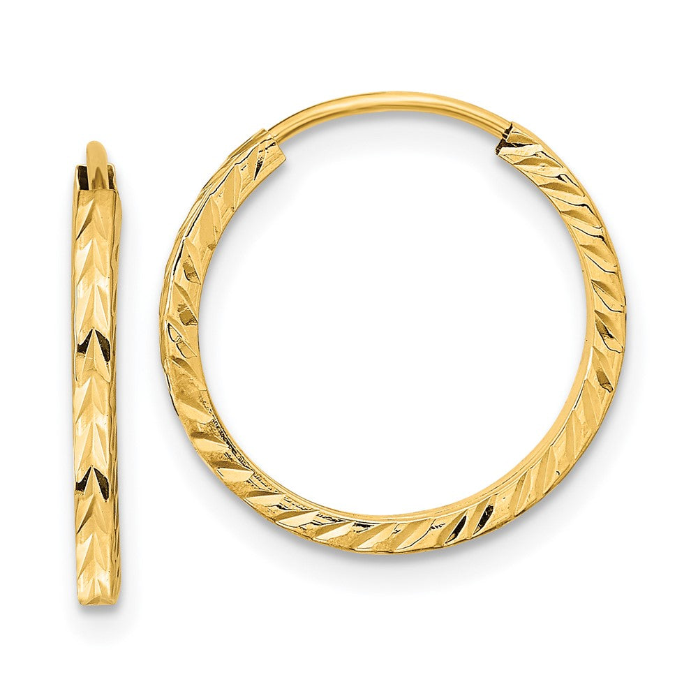 14k Diamond-cut Square Tube Endless Hoop Earrings - 7