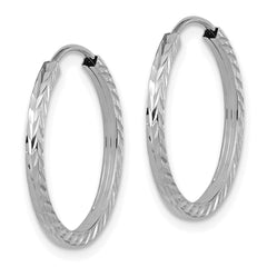14k White Gold Diamond-cut Square Tube Endless Hoop Earrings - 10
