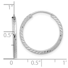 14k White Gold Diamond-cut Square Tube Endless Hoop Earrings - 10