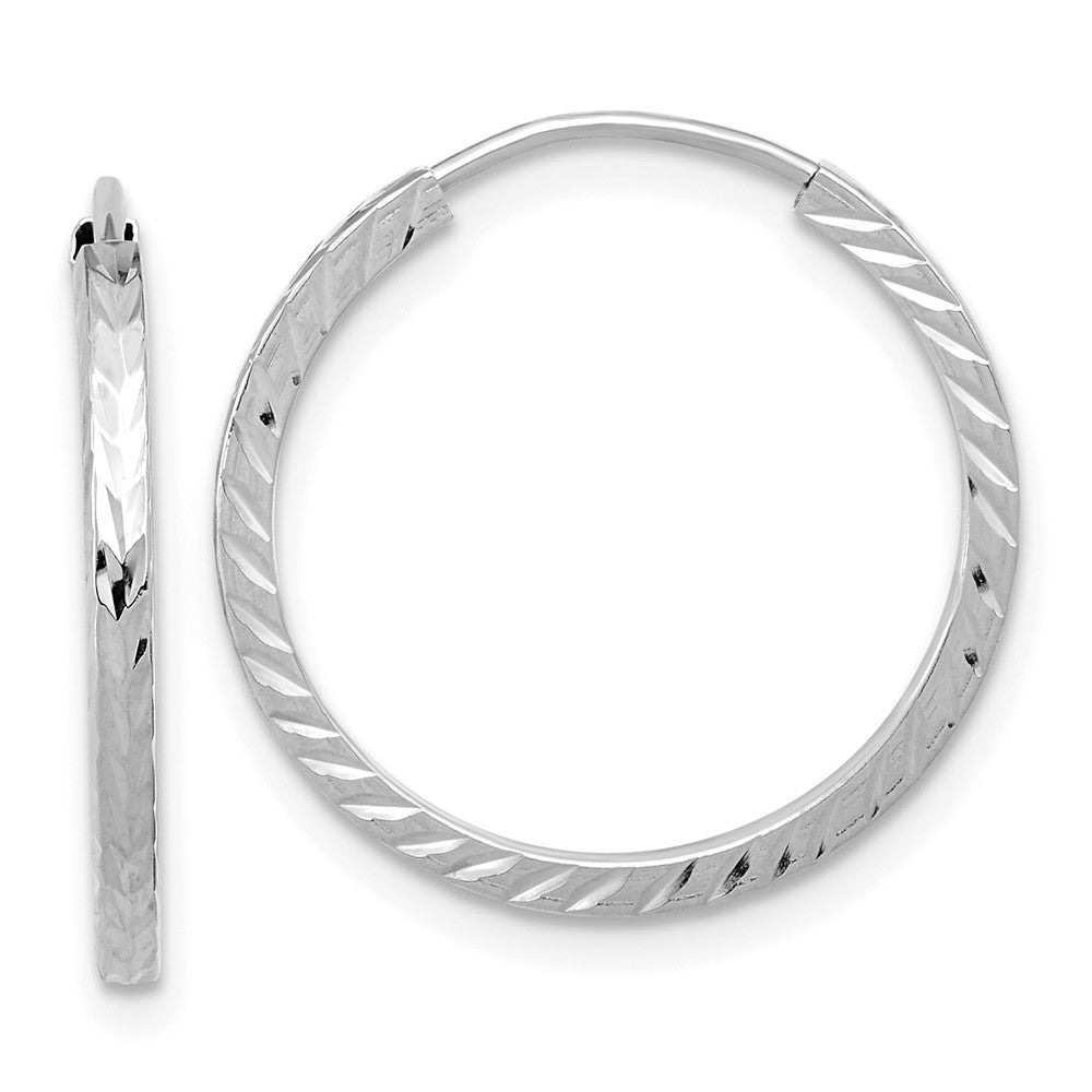 14k White Gold Diamond-cut Square Tube Endless Hoop Earrings - 10